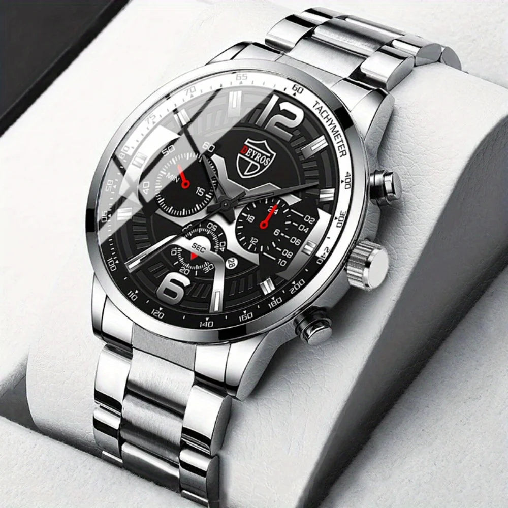 5 Pieces/set of Business Men's Watch Set Simple Casual Quartz Watch Pointer Alloy Dial Men Watch Set Is The IdealChoice forGifts