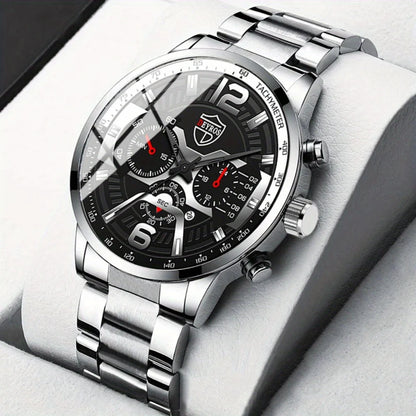 5 Pieces/set of Business Men's Watch Set Simple Casual Quartz Watch Pointer Alloy Dial Men Watch Set Is The IdealChoice forGifts