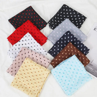 Summer Polka Dot Print Artificial Silk Scarf Thin Neck Warp Chiffon Soft Shawl Beach Sunscreen Square Women Neck Scarves