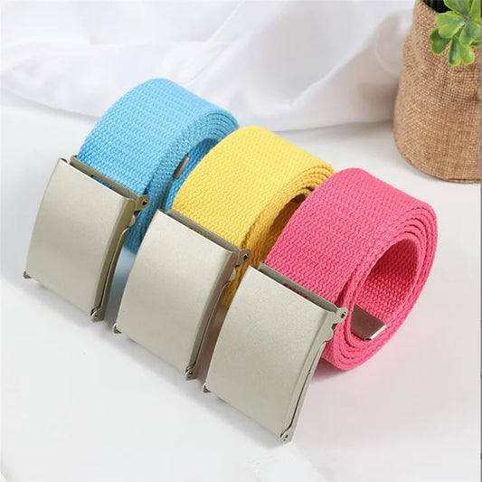 Fashion New Unisex Trousers Belts Canvas Belt Metal Buckle Men Women Boys Jeans Belts Candy Colors Top Quality Luxury Belts