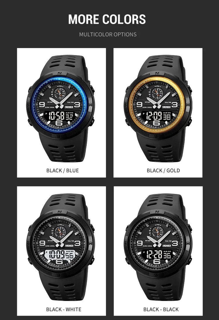 SKMEI  Outdoor Sports Men's Electronic 1655 Watch Dual Display Multi functional Waterproof Student Exploration Watch
