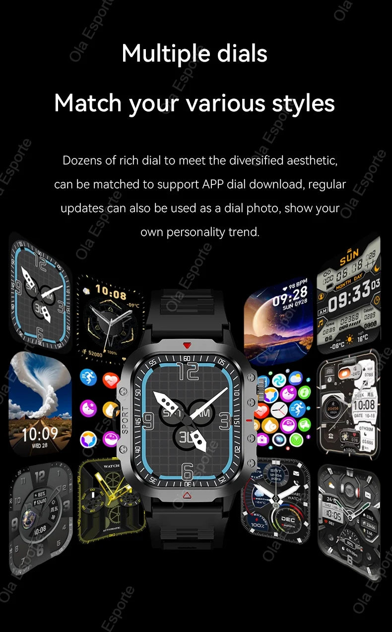 2026 New Military Smart Watch Men IP67 3ATM Outdoor Sports Fitness Tracker Blood Pressure Health Monitor BT Calls GPS Smartwatch
