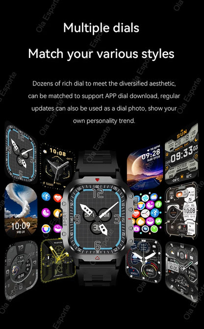 2026 New Military Smart Watch Men IP67 3ATM Outdoor Sports Fitness Tracker Blood Pressure Health Monitor BT Calls GPS Smartwatch