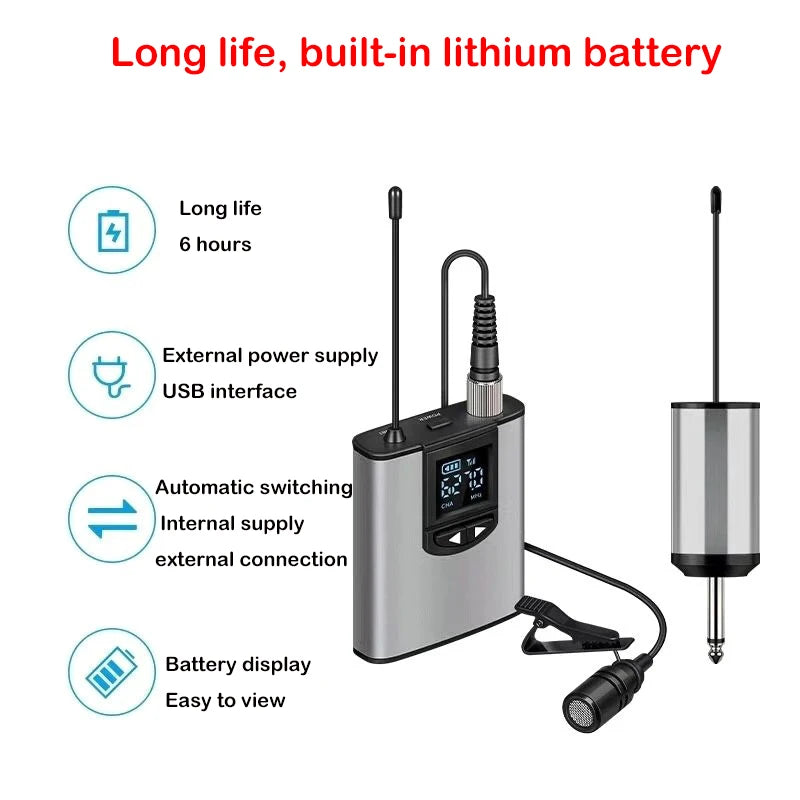 Portable Wireless Headset Microphone+Lavalier Mic System Teaching Speech Interview Vlog Live Recording for iPhone Android PC