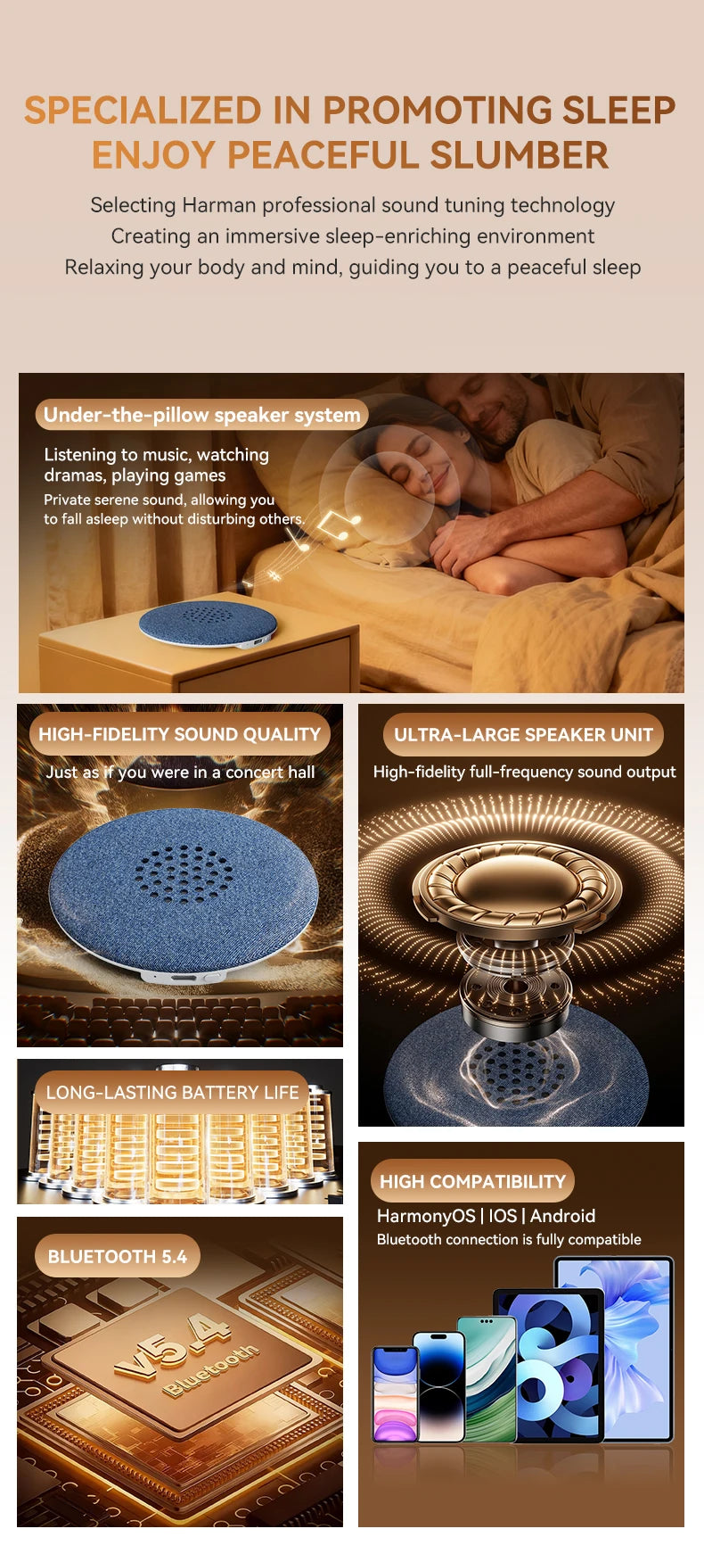 Mini Sleeping Bluetooth 5.3 Speaker Under Pillow Sound Machine With White Noise HiFi Stereo Audio Soundbar MP3 Music Player New