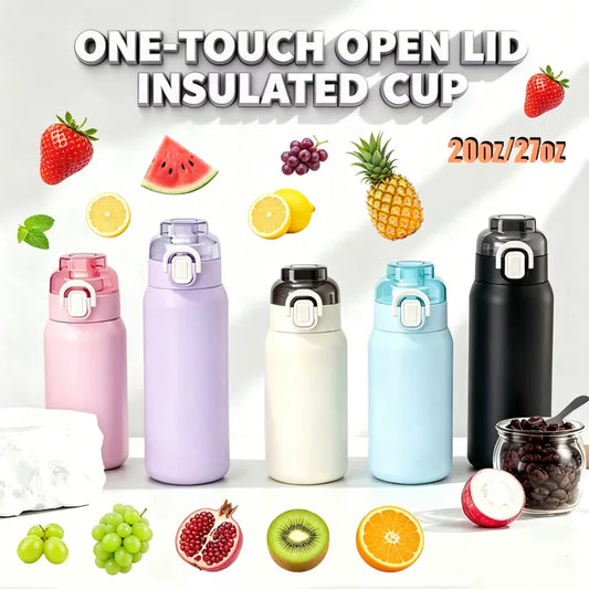 LUSQI 304 Stainless Steel Vacuum Insulated Water Bottle With 7 Flavor Pods 600/800ml Portable Thermos Outdoor Sports Water Cup