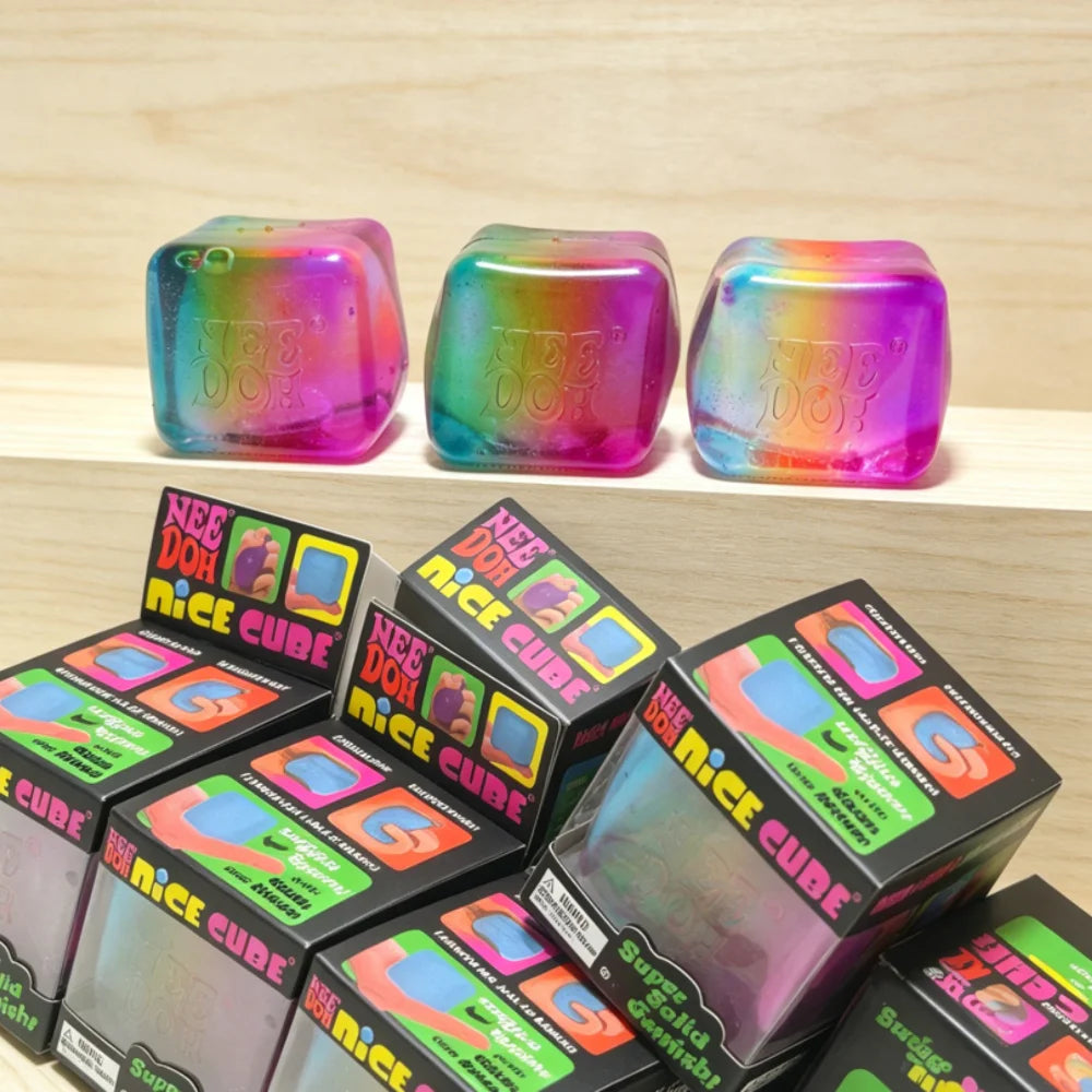Schylling Nee Doh Rainbow Cube Soft Squishy Fidget Toy Fingertip Stress Relief Surprise Blind Box Sensory Relax Gift