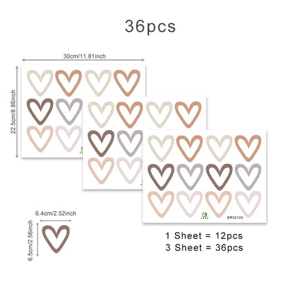 36Pcs Boho Hearts Wall Stickers For Home Living Room Children Girl Boy Bedroom Decoration Baby Nursery DIY Art Decals Wallpaper