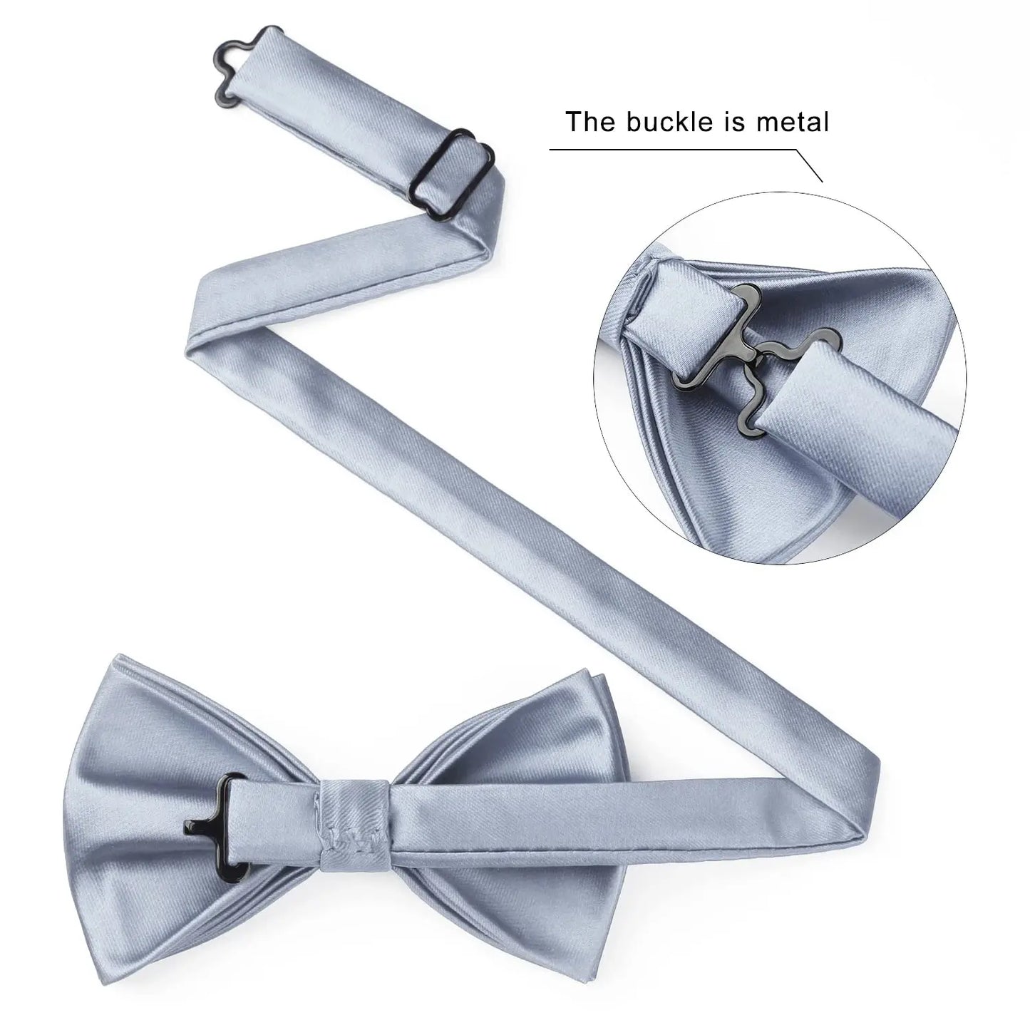 Hi-Tie Mens Bow Tie Hanky Cufflinks Set White Black Gray Silver Pre-tied Butterfly Knot Bowtie for Male Wedding silk Business
