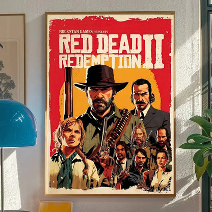 Red Dead Redemption 2 Game Poster Self-adhesive Art Room Entrance Restaurant Wall Decor Art Painting