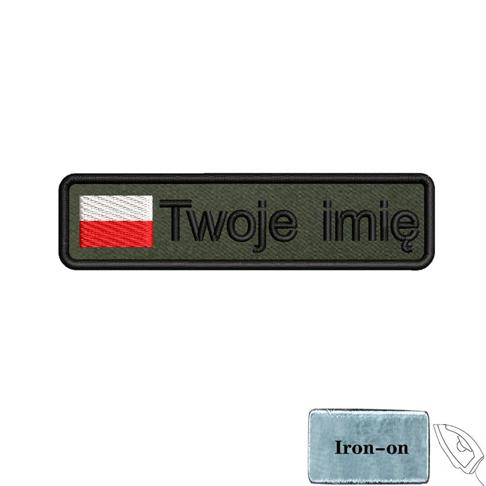 1PC 10cmX2.5cm Custom Name Flag Patch Badge Iron On Hook Loop Army green Netherlands Germany Russia France Belgium Italy Spain