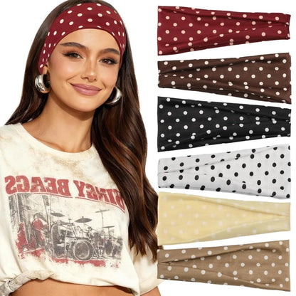 1-6Pack Polka Dot Headband for Women Non Slip Elastic Floral Hairbands Soft Fabric Hair Bands for Yoga Workouts Breathable