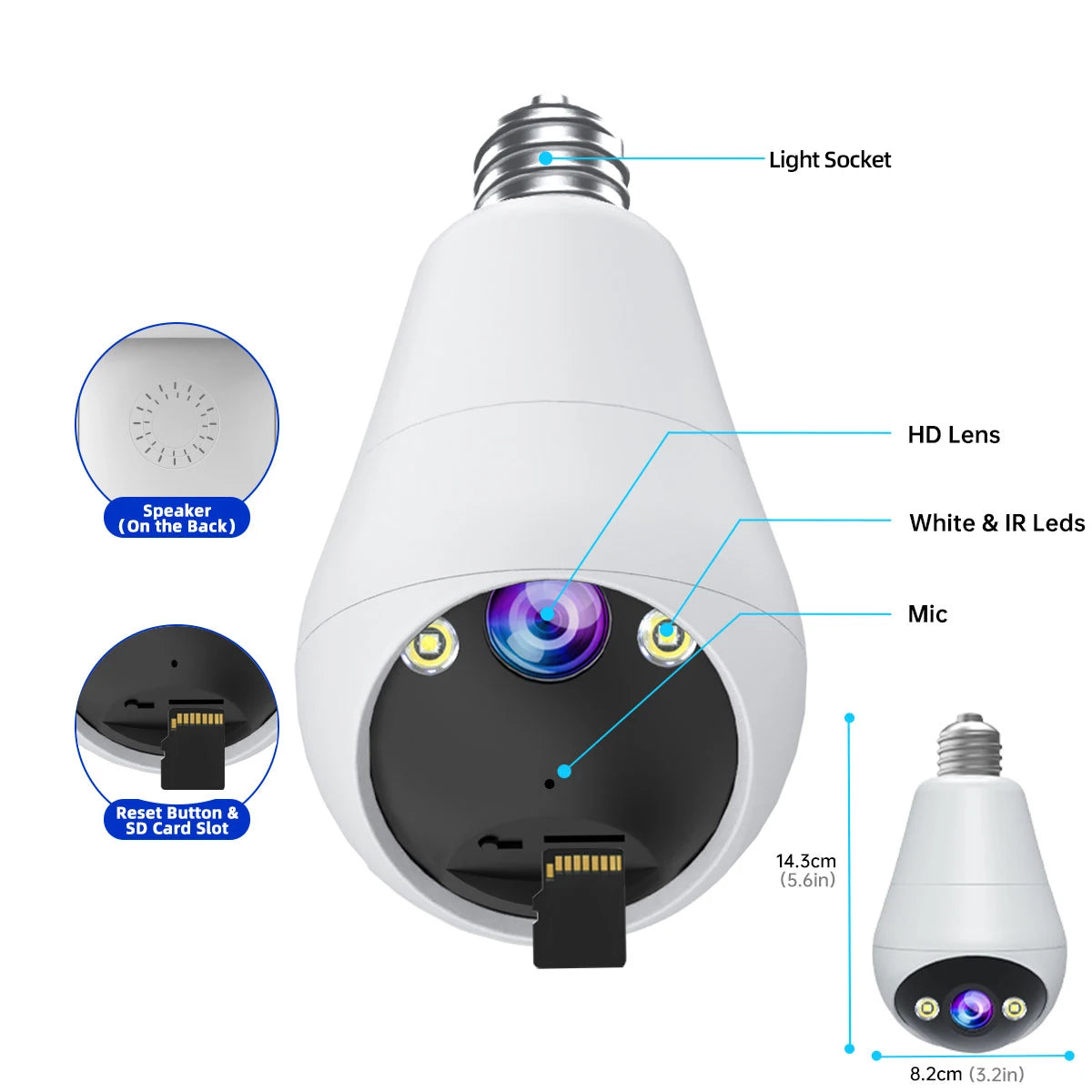 JOOAN 5MP E27 Bulb Wifi Camera Indoor Auto Tracking Night Vision Security Camera Two-way Audio Surveillance IP Camera