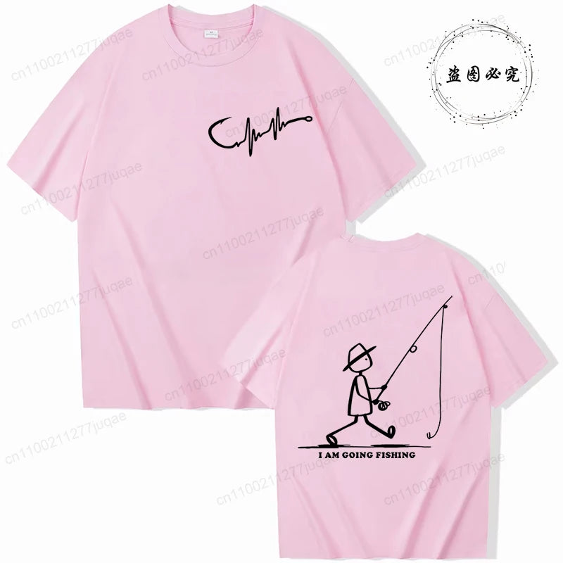 Men's Fishing Graphic T-shirt Black with Fisherman Front Back Print T-Shirts Summer Tee Fishing Trip Personality Male Tee Tops
