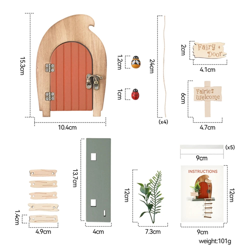 Wooden Elf Door Set Cartoon Room Decor Dollhouse Character Stickers Fairytale-Style Balcony Decor Hanging Ornaments Gift