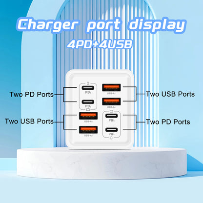Ładowarka GaN USB C 240 W 8 w 1 Szybkie ładowanie Ładowarka do telefonu Zasilacz do iPhone'a Samsung Xiaomi Typ C Ładowarka ścienna z wtyczką EU/US