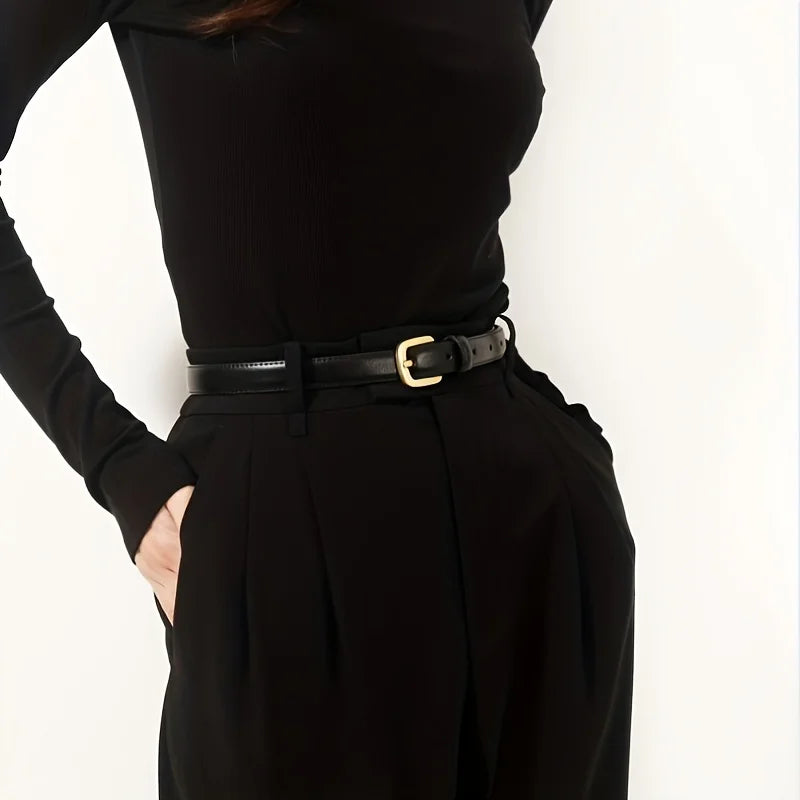 Women Gold Pin Buckle Jeans Black Belt Luxury Vintage Female Skinny Waistband