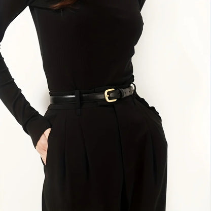 Women Gold Pin Buckle Jeans Black Belt Luxury Vintage Female Skinny Waistband