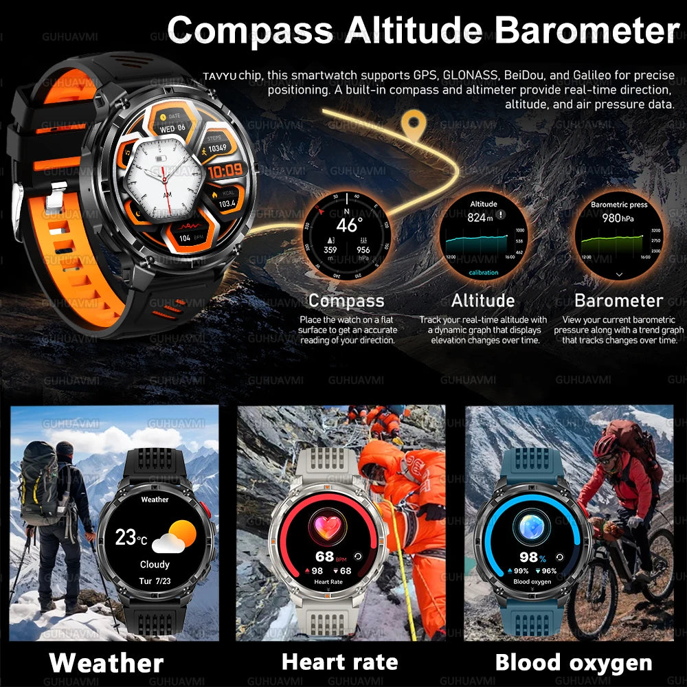 2026 New T-REX3 1100mAh Battery SmartWatch 10ATM Waterproof Compass Altitude HD Bluetooth call Sports Flashlight Smart Watch Men