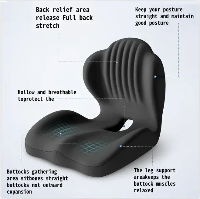 Ergonomic Memory Foam Seat Cushion Lumbar Support Pad Relieve Tailbone Sciatica Pain For Office Chair Car Seat Daily Use