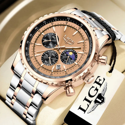Relogio Masculino LIGE New Men Watch With Full Steel Waterproof Luminous Quartz Watch For Men Fashion Military Date Chronograph