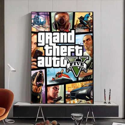 Game Grand T Auto posters Self-adhesive Paper Print Home Living Room Bedroom Entrance Bar Cafe Art