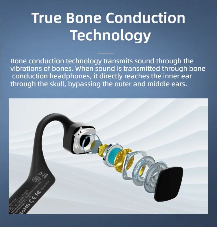 Open Ear Bone Conduction Headphones with dual microphone Wireless Bluetooth Headphone with Mic Headset for work/business/Cycling