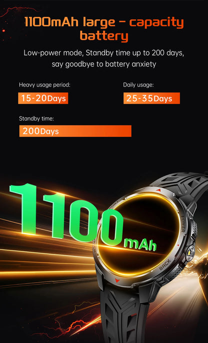 LIGE 1100mAh Military Outdoor Smart Watch Men 1.7" Large Display Compass Sports Watch IP68 Waterproof Bluetooth Call Smartwatch