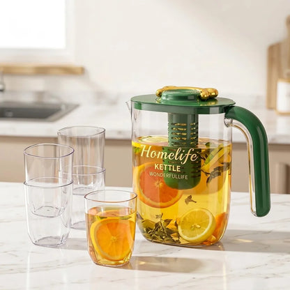 2200ml Large Capacity Plastic Water Jug Water Carafe Cold Drink Container Juice Jar Pitcher with Lid and Tea Filter