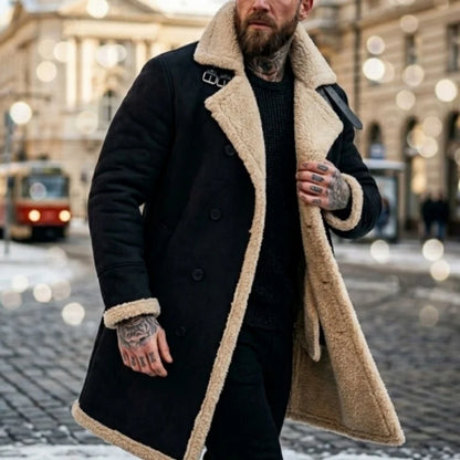 New Arrival Men’s Winter Jacket Windproof Fleece-Lined Mid-Length Faux Suede Coat with Faux Fur Lining Men’s Winter Coat