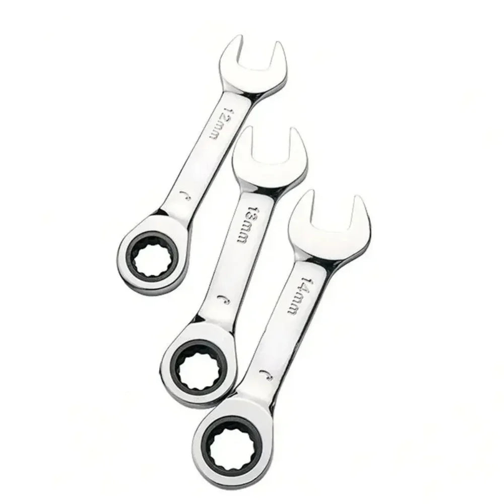 1Set 6mm-19mm Reversible Combination Stubby Single Wrench Stubby Combination 72 Tooth Ratchet Socket Spanner Nut Repair Tools