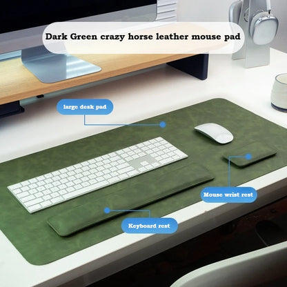 3in1 Wrist Rest Desk Mat Waterproof PU Crazy Horse Texture Large Mouse Pad Non-slip Suede Desk Pad Desktop Gaming Accessories