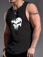 Men's Solid Color 3D Skull Print Sleeveless Round Neck Top For Daily Sports and Fitness Fashionable Round Neck Breathable Vest