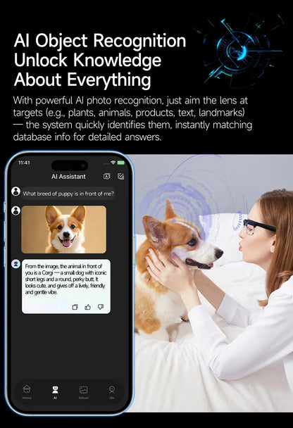 New AI Smart Glasses, 800W Camera Video Recording, AI Photo Recognition, Bluetooth Call & Voice Translation Eyewear