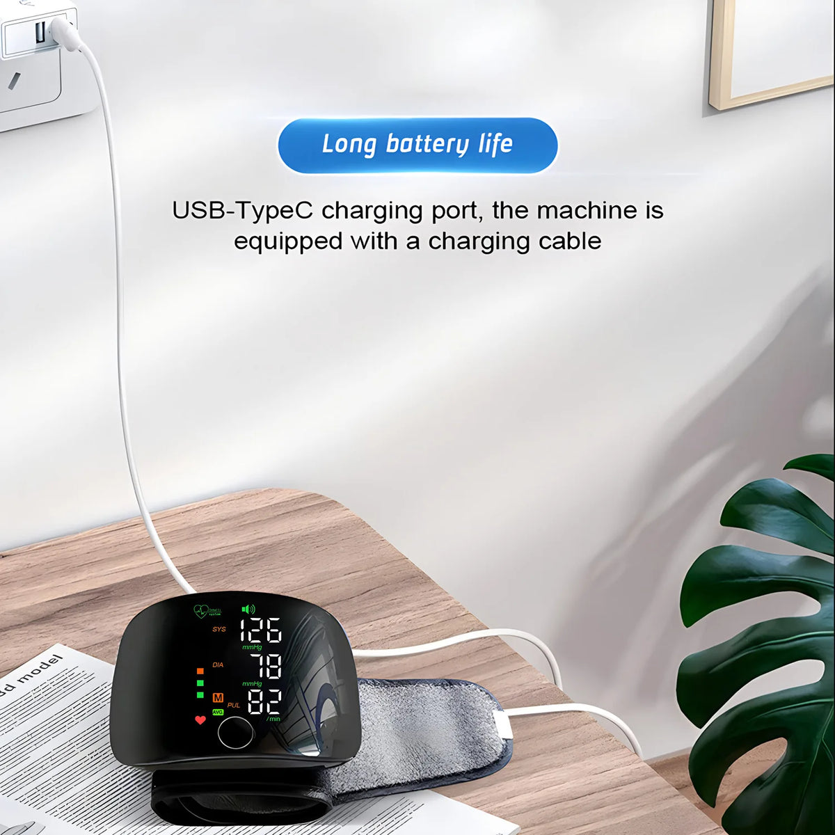 Digital Touch LCD Screen Chargeable Voice Wrist Blood Pressure Monitor Digital Automatic BP Tonometer Heart Rate Sphygmomanomete