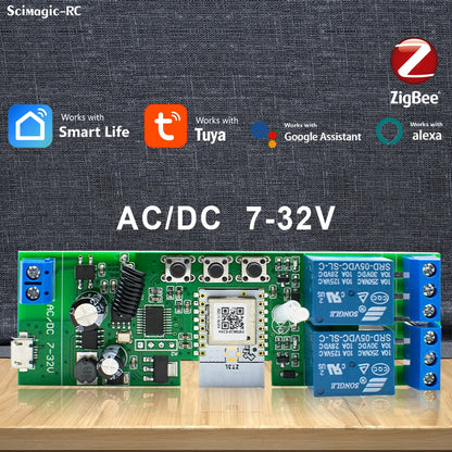 Alexa Smart Switch Zigbee Smart Home 2/1 Channels 220V 7-32V 85-250V 10A Relay Module Work With Alexa/Google Assistant