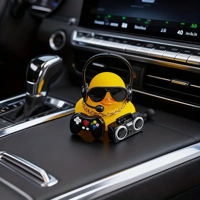 Adorable Gaming Duck Figurine With Headset & Sunglasses Funny Desk Decor for Home Office Car Dashboard Gamer Room Unique Gifts