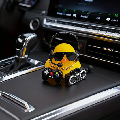 Adorable Gaming Duck Figurine With Headset & Sunglasses Funny Desk Decor for Home Office Car Dashboard Gamer Room Unique Gifts