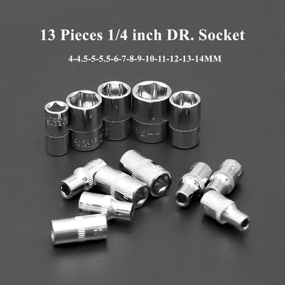 46pcs Socket Set Auto Repair Multi-functional 1/4 Inch Drive Socket Ratchet Wrench Set Round Edge Drive Socket Motorcycle Repair