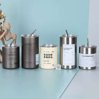 Thermos Cup Portable 304 Stainless Steel Coffee Mug Thermal Leak-proof Water Bottle with Straw Insulated Bottle Drinkware