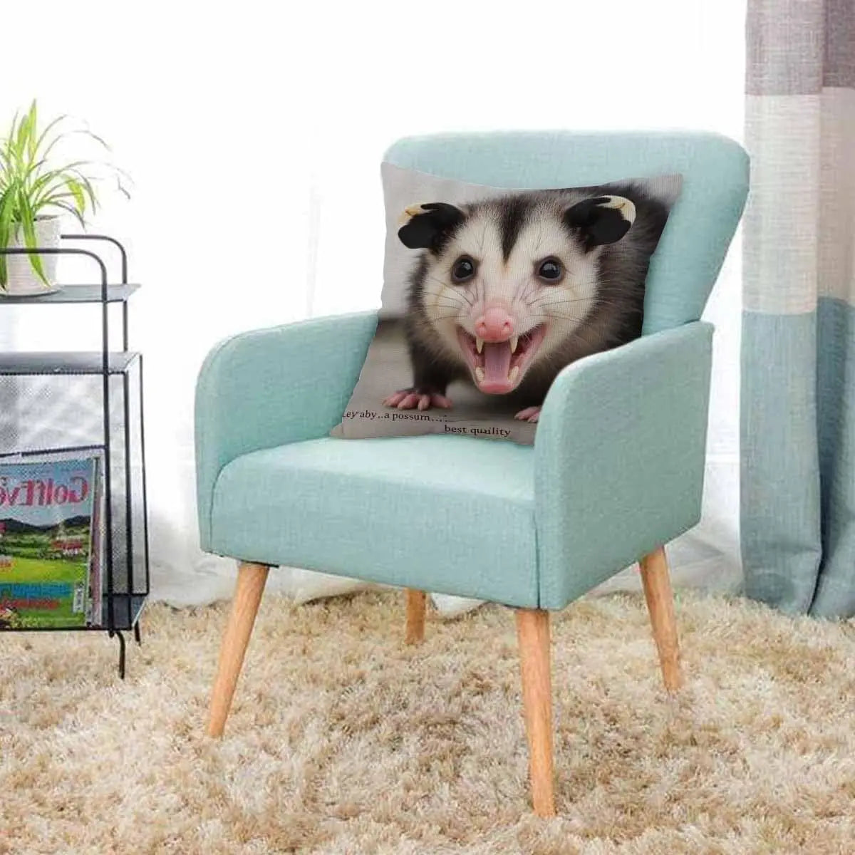 Funny Opossum Pillow Cover, Cute Animal Cushion Case, Wild Animal Decor, Unique Gift for Animal Lovers
