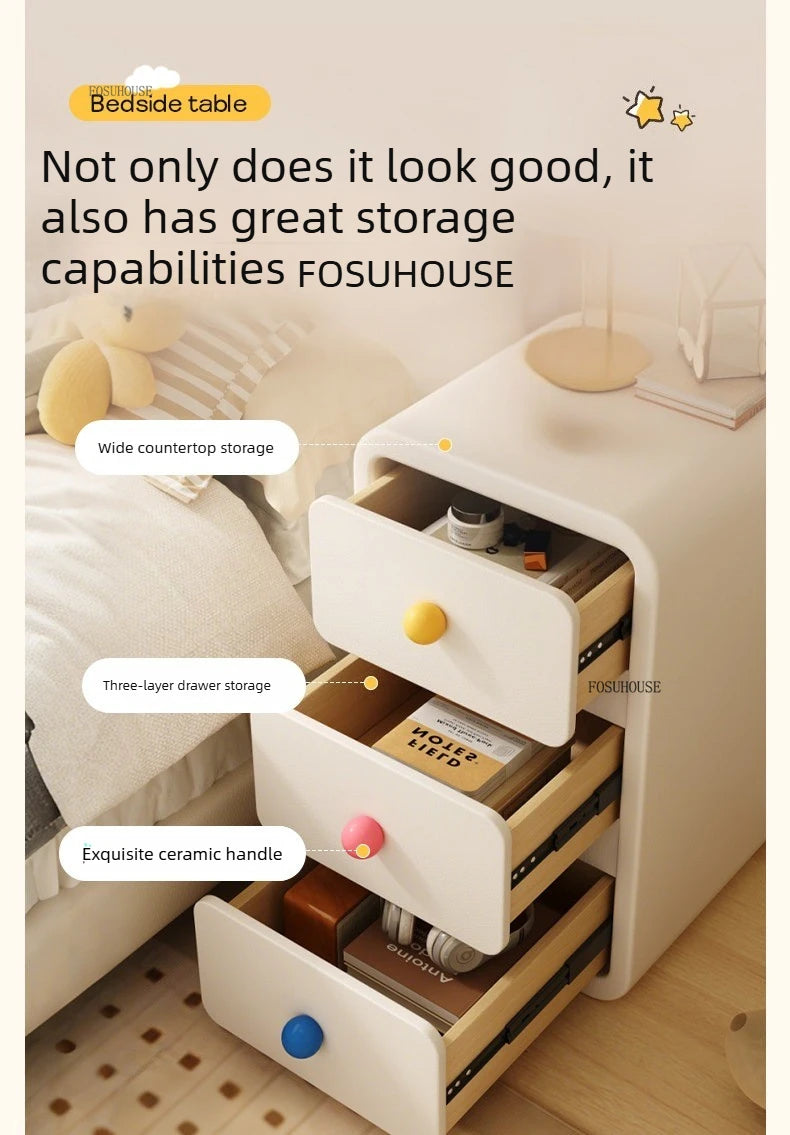 Cute Solid Wood Children's Nightstands for Children Furniture Dormitory Storage Bedside Tables Narrow Children's Storage Cabinet