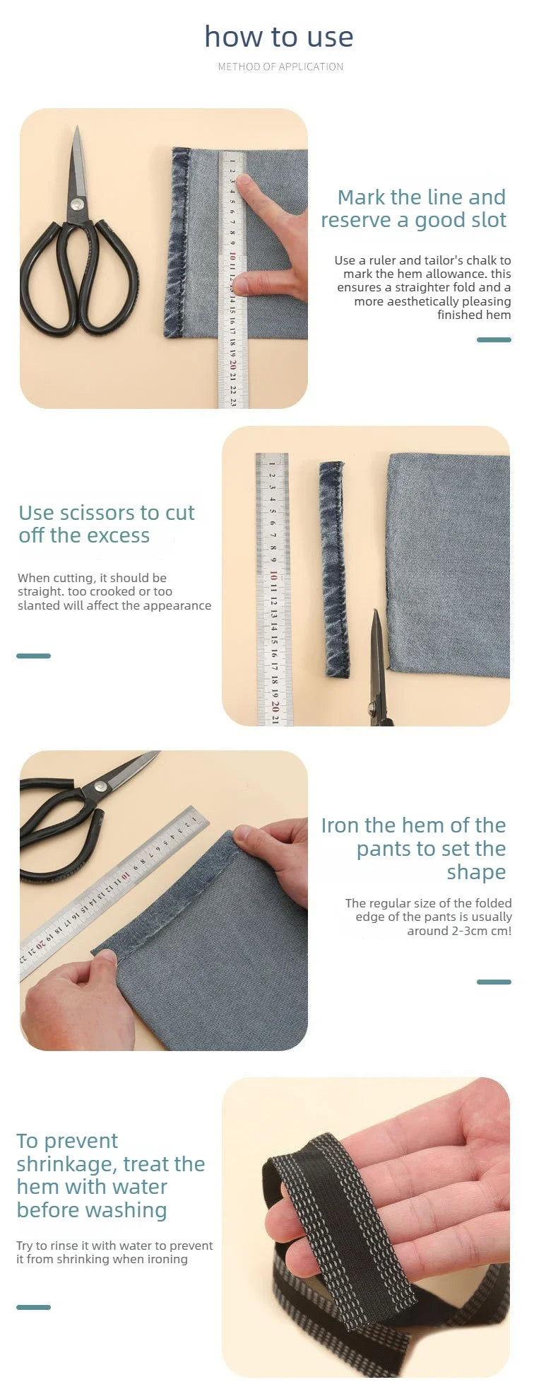 1PC 5M Domestic Sewing Iron-On Hem Tape Self-Adhesive DIY Press Fabrics Tools For Jeans Pants Trousers Edge Shorten Repair