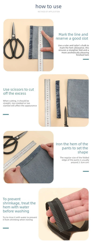 1PC 5M Domestic Sewing Iron-On Hem Tape Self-Adhesive DIY Press Fabrics Tools For Jeans Pants Trousers Edge Shorten Repair