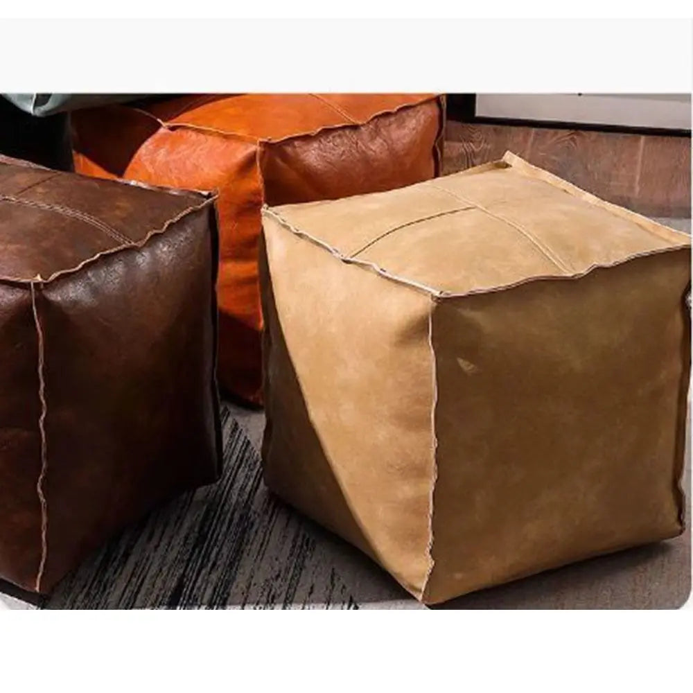 Light Luxury Non-Slip Storage Stool Large Capacity No Fillings PU Leather Ottoman Square Thicken Leather Pouf Balcony