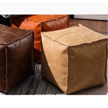 Light Luxury Non-Slip Storage Stool Large Capacity No Fillings PU Leather Ottoman Square Thicken Leather Pouf Balcony