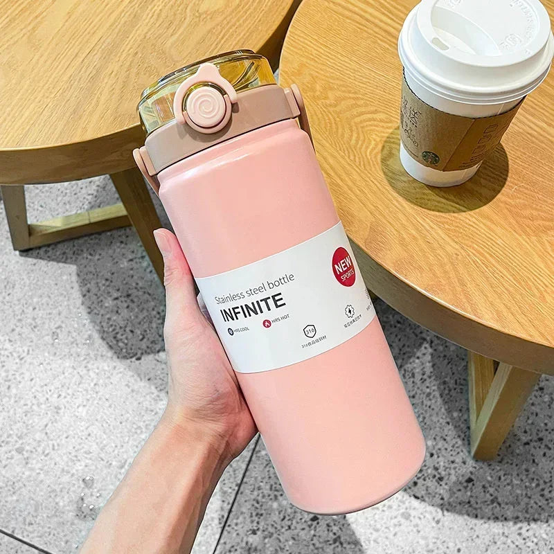 New Large Capacity Thermo Bottle with Straw Stainless Steel Thermal Water Bottle Keep Cold and Hot Thermos Cup Vacuum Flask