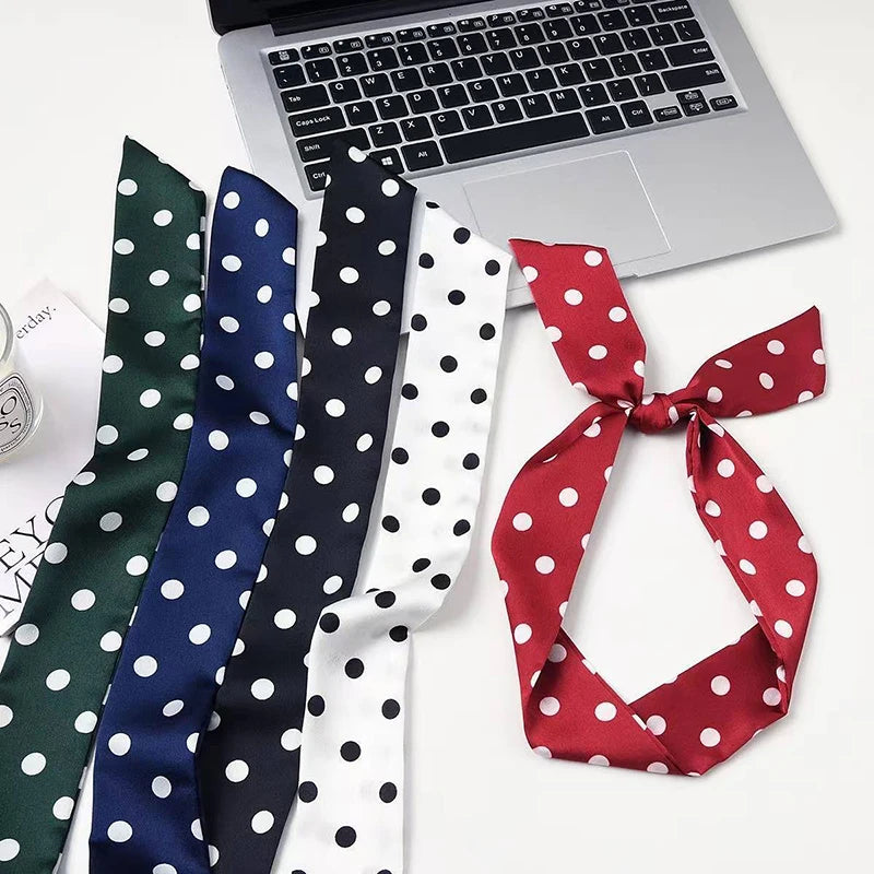 2025 Brand Design Dot Pattern Women Scarf Luxury Silk Scarf Fashion Hair Headband Foulard Skinny Bag Scarves Neckerchief
