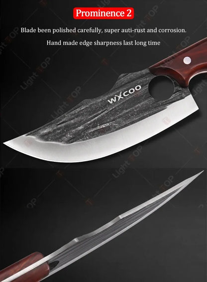 WXCOO Forged Butcher Knife Fish Boning Knife DIY Kitchen Stainless Steel Fruit Slicing Vegetable Chef Wooden Handle BBQ Cooking