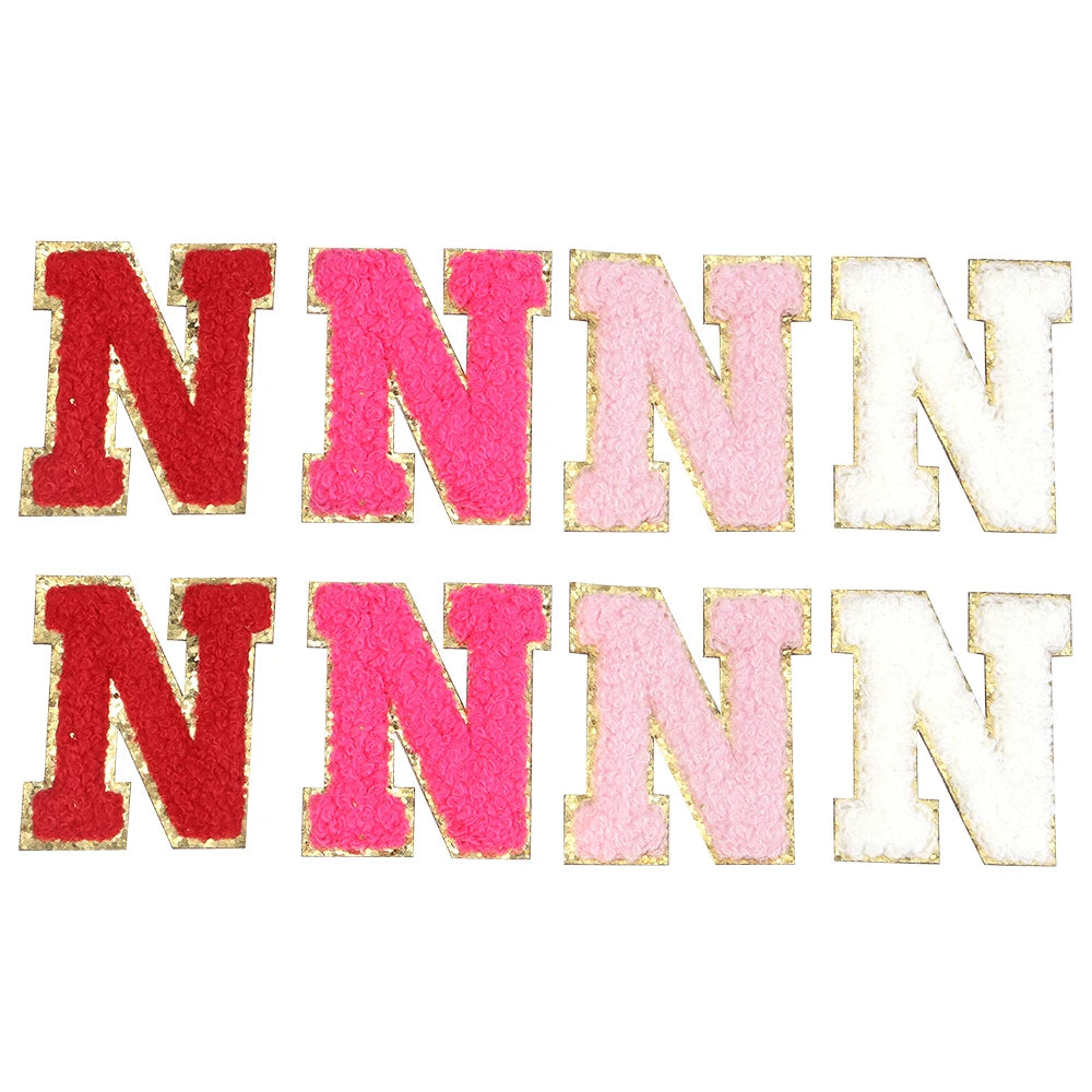 8pcs Sweet 26 Letters Towel Embroidery Patch Pink A-Z Self-adhesive Sticker Decoration For DIY Apparel Bag Crafts Accessories